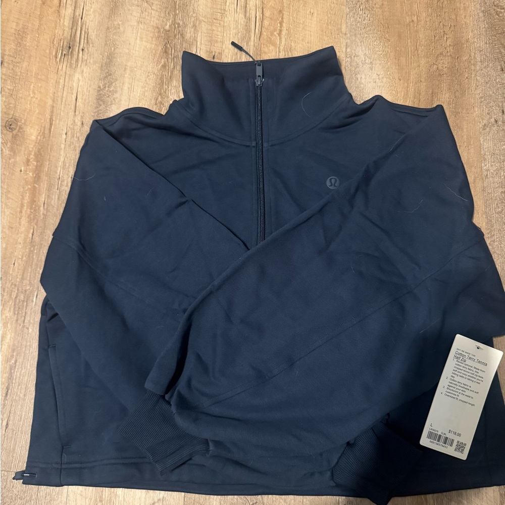 lululemon athletica Navy cotton terry tennis half zip